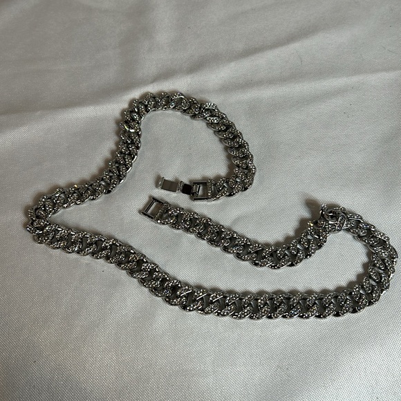 Stainless Steel 8MM Cuban Link Necklace. Iced with Inset Cubic Zirconia. NWOT - Picture 4 of 6